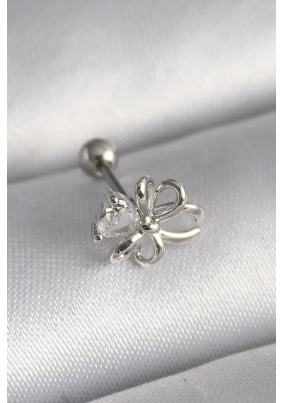316l Çelik Gümüş Renk Zirkon Taş Detay Kurdele Model Tragus Piercing 5886 Çok Renkli