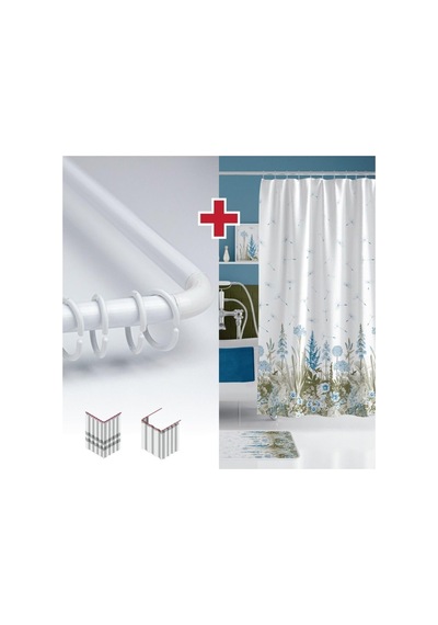 Ayrex Tropik Home Kır Desenli Banyo Perdesi Askı  180x200cm Tek Kanat Duş Perdesi, L Boru  Diğer