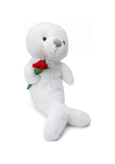 Pl50252 40 Cm Fok Gül Tutan Peluş Fok Oyuncak Gri