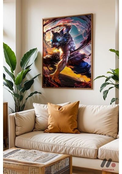 Demon Slayer Savaş Sahnesi Poster, Ahşap Çerçeveli Duvar Tablosu - Anime Severlere Özel Hed No:1083