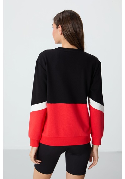 Tommy Life Siyah Kompakt Pamuklu Kalın Pürüzsüz Dokulu O Yaka Oversize Fit Kadın Sweatshirt - 97289 Siyah