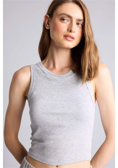 Defacto Pamuklu Slim Fit Fitilli Ribana Crop Atlet I0688ax26augr93 Gri-gr93