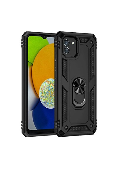 Samsung Galaxy Uyumlu   A03 Kılıf Sofya Yüzüklü Silikon Kapak - Siyah