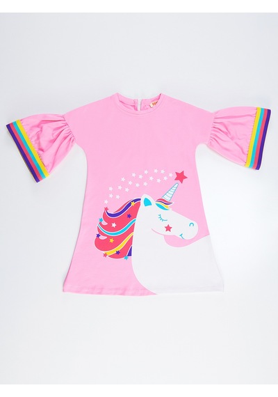 Denokids Unicorn Star Kız Elbise - Pembe