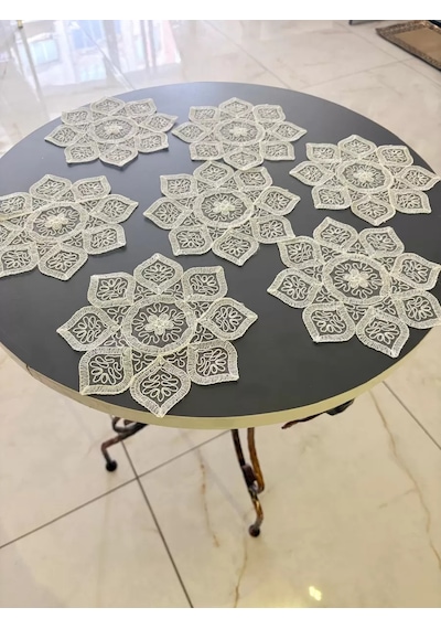 6 Lı Dantel Kahve Sunumluğu 15x15 Cm Asorti Desenli Zarif Sunum Aksesuarı Diğer