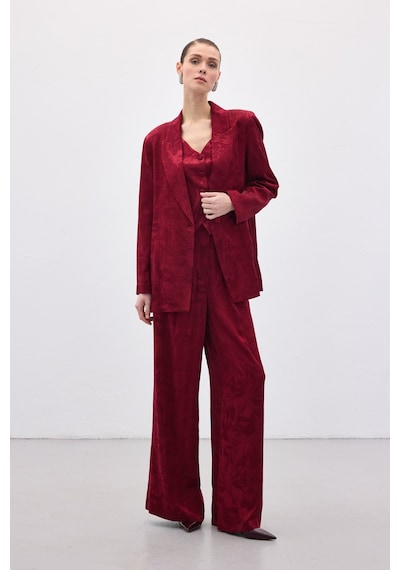 Sateen Jakarlı Bol Pantolon - Bordo-136819 Bordo