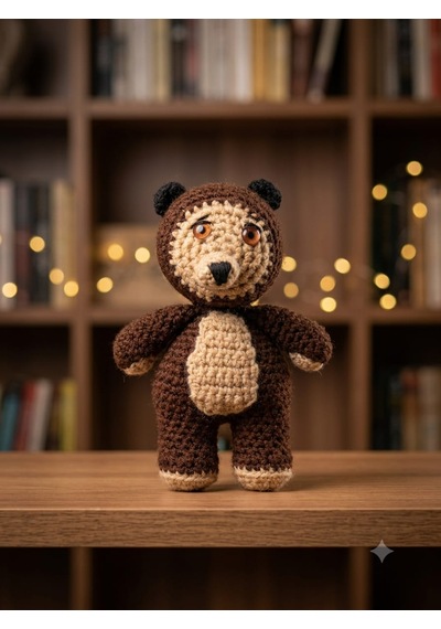 Tonton Ayıcık Amigurumi Örgü Oyuncak - Çizgi Film Karakteri Hediyelik Figür 12 Cm