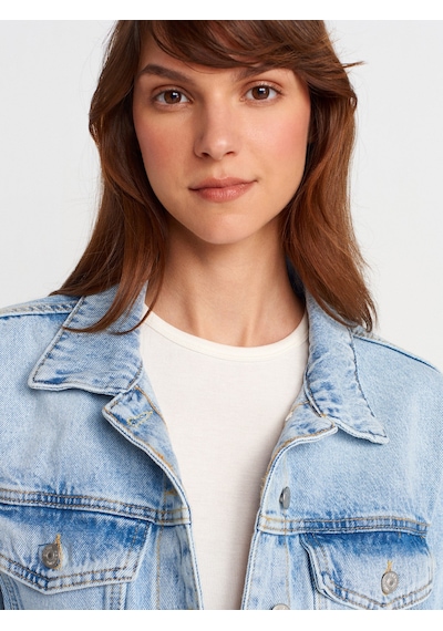 Dilvin 65377 Lazer Detaylı Crop Denim Ceket-mavi Mavi