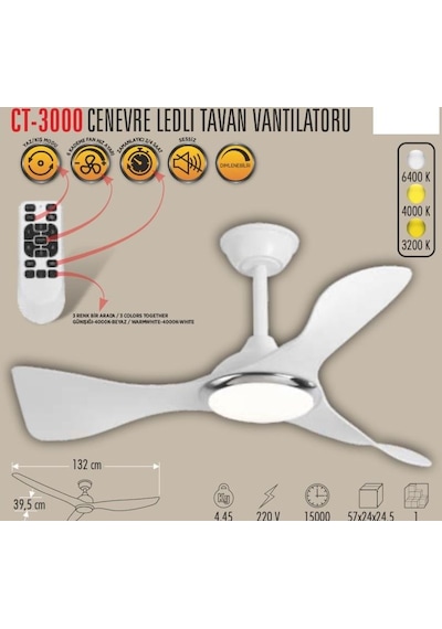 Cata Ct-3000 Cenevre Ledli Tavan Vantilatörü