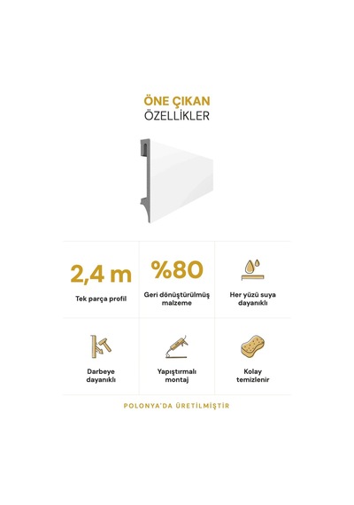 Vilo Espumo 401 Beyaz Süpürgelik 240cm Kolay Montaj - Suya Ve Darbeye Dayanıklı
