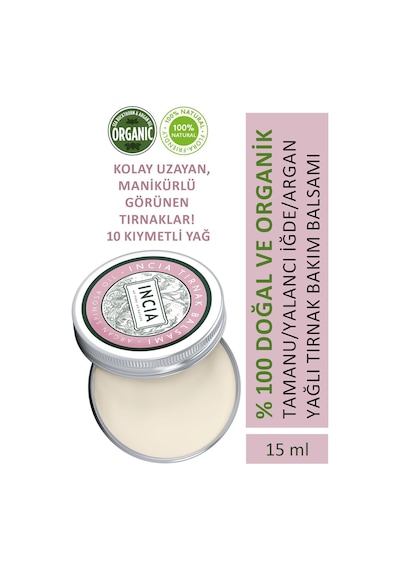 INCIA %100 Doğal Tırnak Bakım Balmı Yoğun Nemlendirici Kremi Argan Yağlı Organik Vegan 15 ML