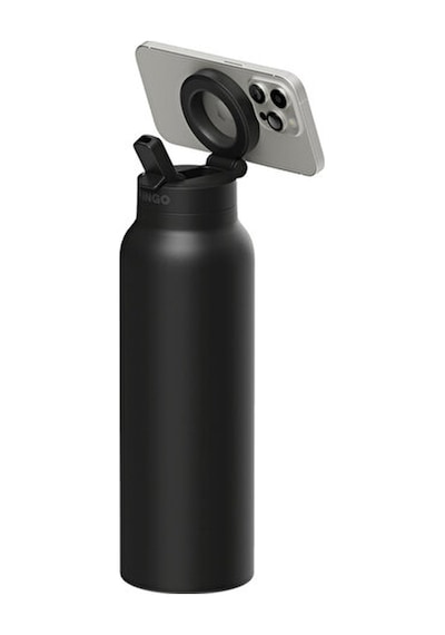 Ringo Pro Manyetik Telefon Tutuculu Termal Paslanmaz Çelik Su Şişesi Pipetli Kapak 24 Oz / 710 Ml Siyah