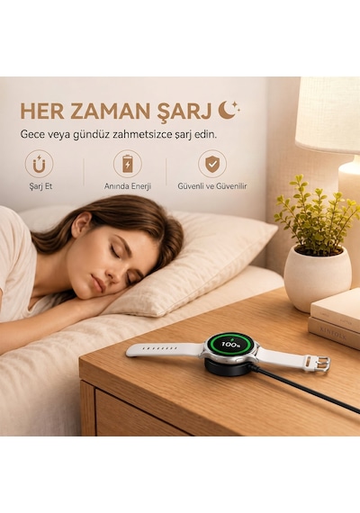 Caseonn Samsung Galaxy Watch 5 40mm Manyetik Type-c Hızlı Şarj Kablosu Siyah