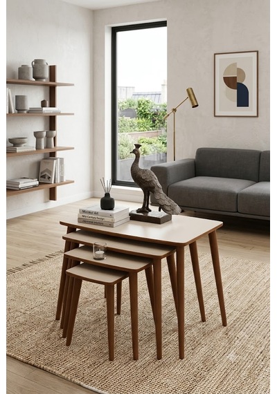 Eg Home İstanbul 4'lü Zigon Sehpa %100 Mdf Krem