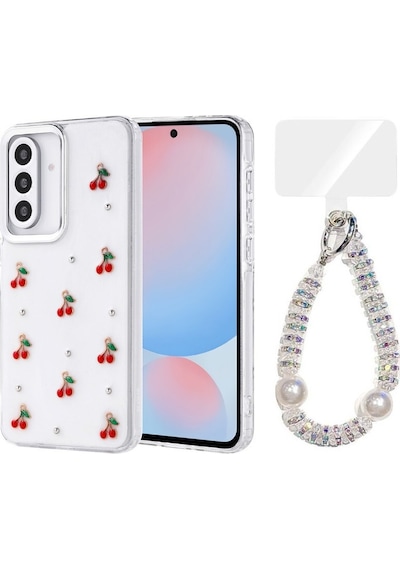 Teleplus Samsung Galaxy A56 Kılıf Polen Desenli El Bilekli Kılıf Kırmızı