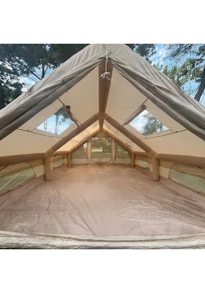 Yek Outdoor 420d Oxford 12 Kişilik 4 Mevsim Soba Çıkışlı Şişme Kamp Çadırı Pompalı, 400x300x210 Cm Krem