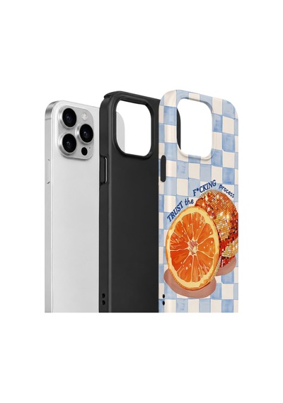 Apple iPhone Uyumlu 15 Pro Vorian Çift Katmanlı Kılıf Orange Press Collage