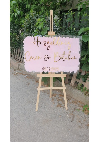 Pembe Boyalı Pleksi Düğün,Nişan,Doğum Günü Karşılama Panosu
