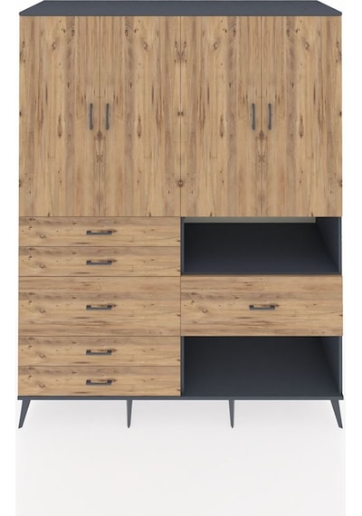 Kronos Gardrop 7 Raflı 6 Çekmeceli 4 Kapaklı 176x59x221 Antrasit-çam Çam Kronos Gardrop 7 Raflı 6 Çekmeceli 4 Kapaklı 176x59x221 Antrasit-çam Çam