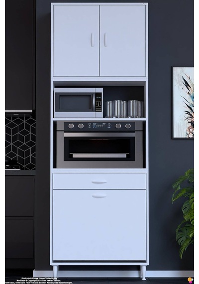 Belin 70 Cm Fırın Dolabı Kahve Köşesi Kapaklı Sepetli Mutfak Kiler Dolabı Banyo Dolabı 70x226x32 Cm Beyaz