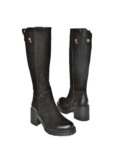 Fox Shoes R654034003 Siyah Hakiki Deri Kalın Topuklu Kadın Çizme Siyah
