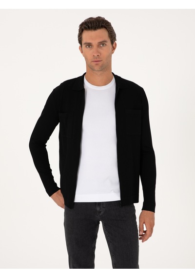 Cacharel Siyah Regular Fit Fermuarlı Triko Hırka