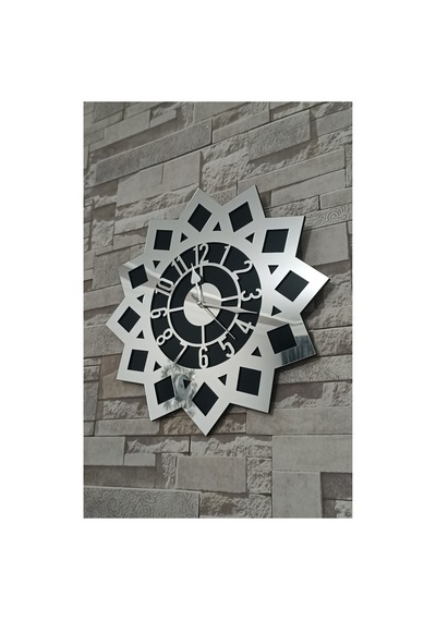 Ahenk Mdf Üzeri Gümüş Aynalı Pleksi Duvar Saati 40x40 Siyah-gümüş