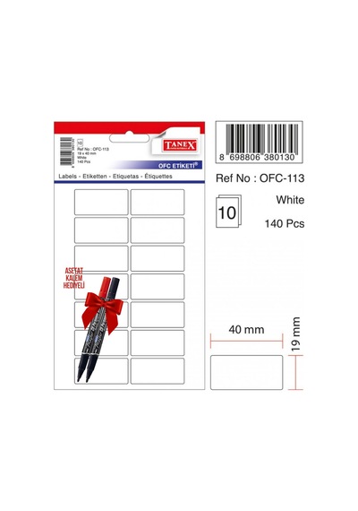 Tanex Ofc-113 40x19 Mm Beyaz Ofis Etiketi 10 Sayfa 2'li Asetat Ka