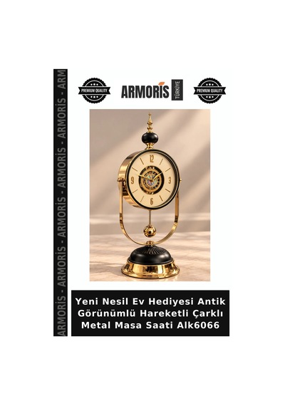 Yeni Nesil Ev Hediyesi Antik Görünümlü Hareketli Çarklı Metal Masa Saati Alk6066
