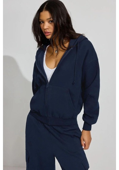 Seeh Lacivert Fermuarlı Kadın Sweatshirt Sh263 Standart