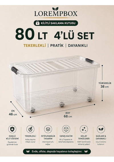 Lorempbox 80 Lt Büyük Boy Saklama Kutusu 4'lü Set Diğer