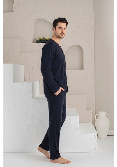 Pijamask Erkek Lacivert Uzun Kollu Pijama Takım Lacivert