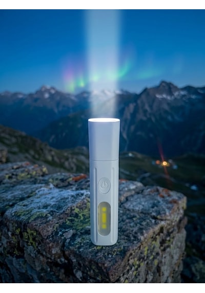 Şarjlı Led El Feneri - Usb Type-c Şarjlı, Zoom Özellikli, 4 Işık Modlu Taşınabilir Mini Fener Açık Mavi