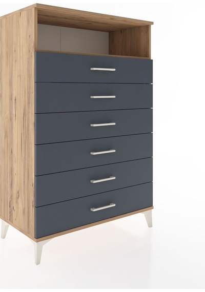Hyperion Dolap Tek Raflı 6 Çekmeceli 88x44x134 Çam-antrasit Atlas Çam