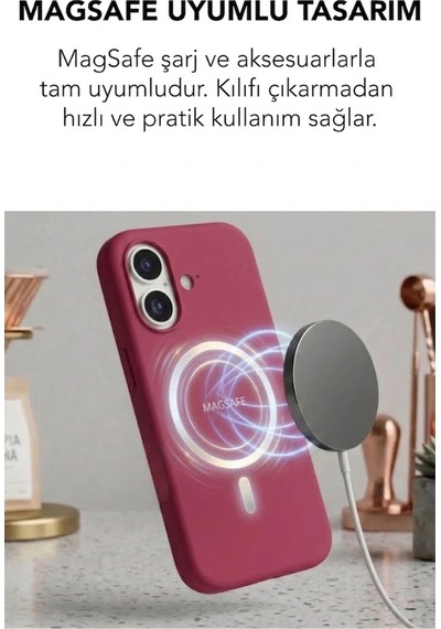 Apple İphone 16 Uyumlu Magsafe Lansman Silikon Kılıf Koyu Pembe
