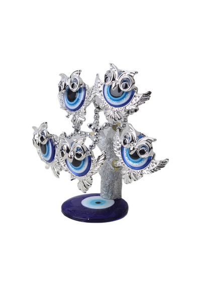 Feng Shui Nazar Boncuğu Çiçeği Hayat Ağacı Biblo Servet Çakra Şans Ağacı Mavi Göz Baykuş 15 Cm. 96728053