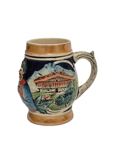 Vintage Tankart Kabartma İnsan Ve Doğa Tasfirli Alman Seramik Bira Bardağı 9,5cm 002