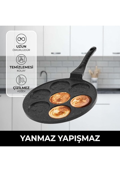 Granit Kaplama Yapışmaz Emojili Pankek Krep Tavası Gülenyüz Pankek Tavası 28 Cm Diğer