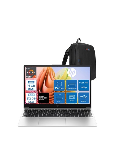 HP 255R G10 D30M1ETF02 R7-7735U 16 GB 512 GB SSD 15.6" Dos Dizüstü Bilgisayar + Zetta Çanta