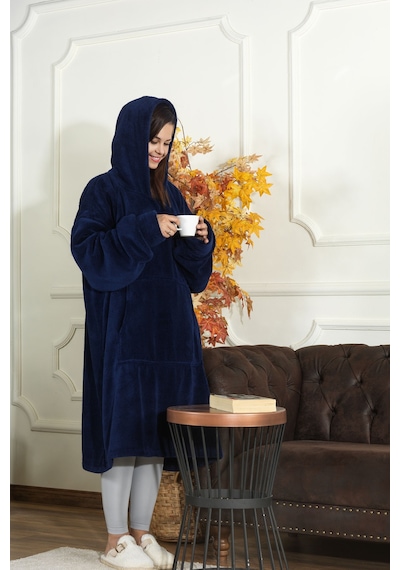 Elart Enjoy Tv Battaniyesi Wellsoft Kapüşonlu Giyilebilir Unisex Over Size 80x110 Cm Lacivert Lacivert