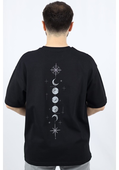 Ventov Celestial Path %100 Pamuk Oversize Bisiklet Yaka Tasarım T Siyah