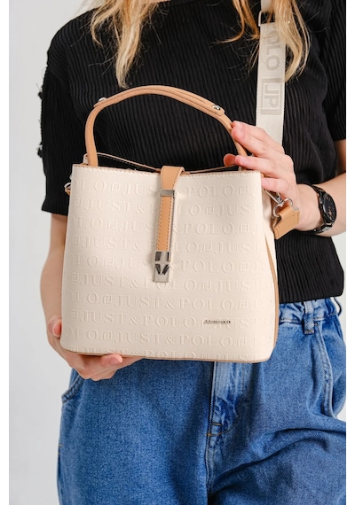 Just Polo Kadın Krem Camel Orta Boy 3 Bölmeli Omuz Çantası Ve Cüzdanı Kombin Mh4002mh Krem - Camel