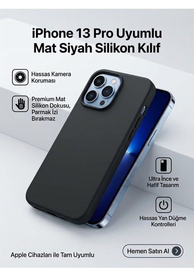 Iphone 13 Pro Uyumlu Silikon Esnek Premıum Lansman Kılıf Siyah
