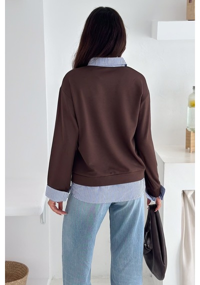 Kadın Nakış Peluş Ayıcık Figürlü Sweatshirt Eğlenceli & Şehirli Stil Kahverengi