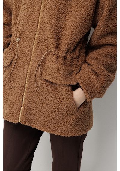 Ekol Kadın Teddy Kumaş Beli Lastikli Mont Kakao