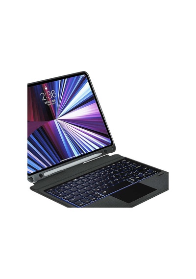 Apple Uyumlu iPad  Pro 12 9 3 4 5 Nesil Kılıf Led Işıklı Magnetik Standlı Klavyeli Kılıf