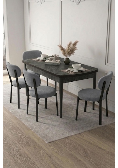Renlife 4 Kişilik Açılır Mutfak Masa Takımı Yemek Masası Ve Sandalye Seti Metal Ayaklı Aris Gri Renlife 4 Kişilik Açılır Mutfak Masa Takımı Yemek Masası Ve Sandalye Seti Metal Ayaklı Aris Gri