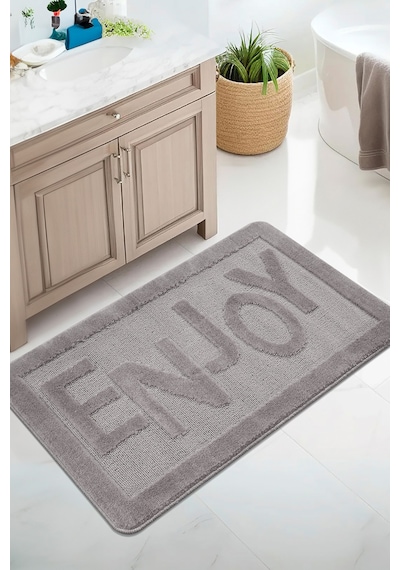 Doğal Kaymaz Taban Banyo Paspas Uzun Ömürlü Yumuşak Dokulu Su Emici Yıkanabilir Enjoy 60x100 Gri