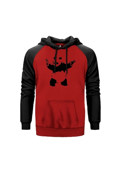 Panda Guns Kırmızı Renk Reglan Kol Sweatshirt Kırmızı