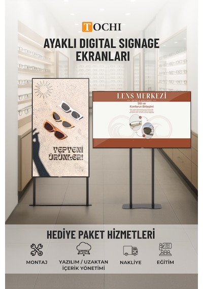 Ayaklı Digital Signage  Ekranı 2000-30000 Nıt Yüksek Parlaklık Full Hd 7/24 Reklam Ekranı 43 İnç
